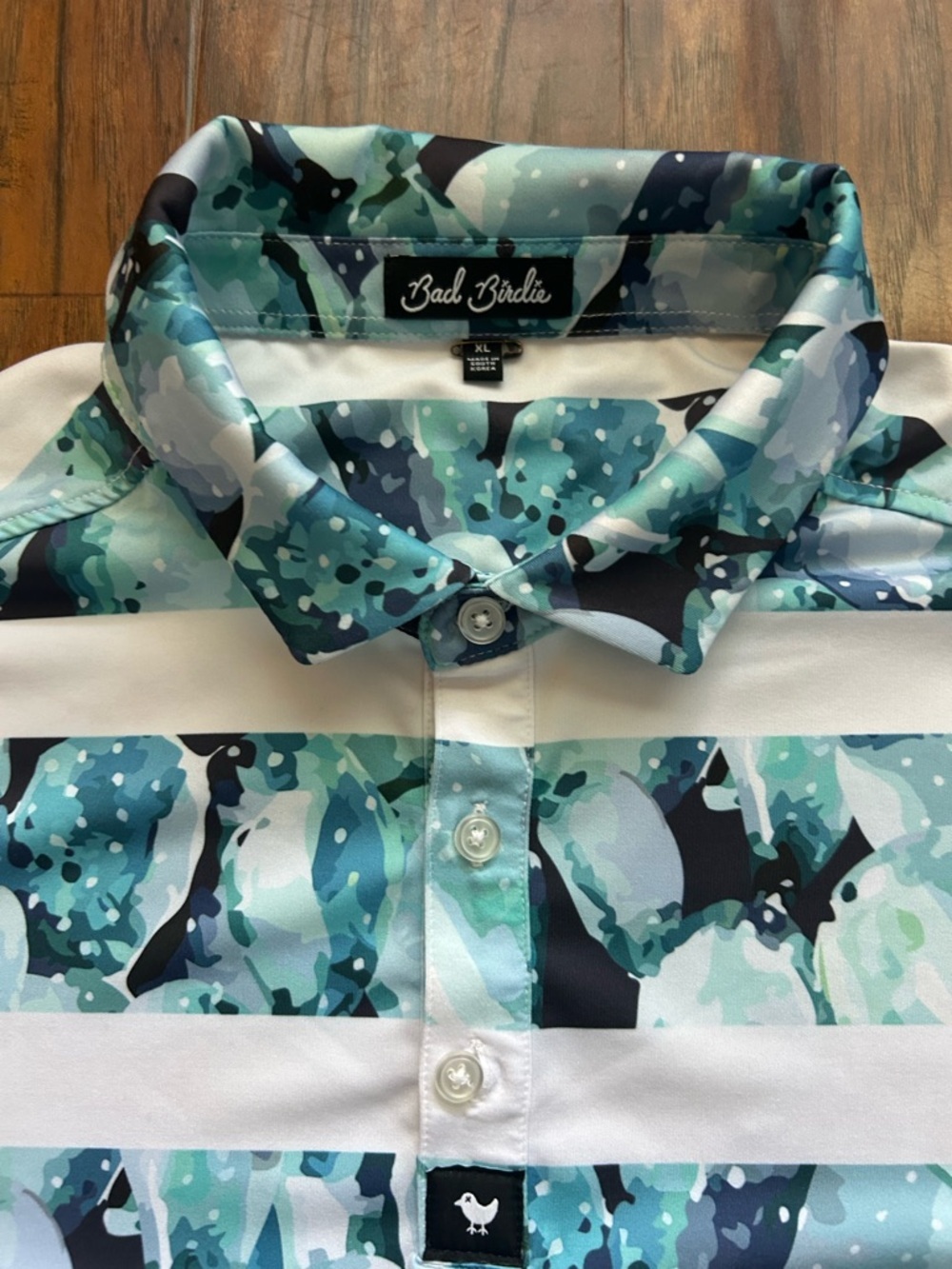 Bad Birdie Men’s Golf Polo Stripes With Cactus Print Breathable Sporty